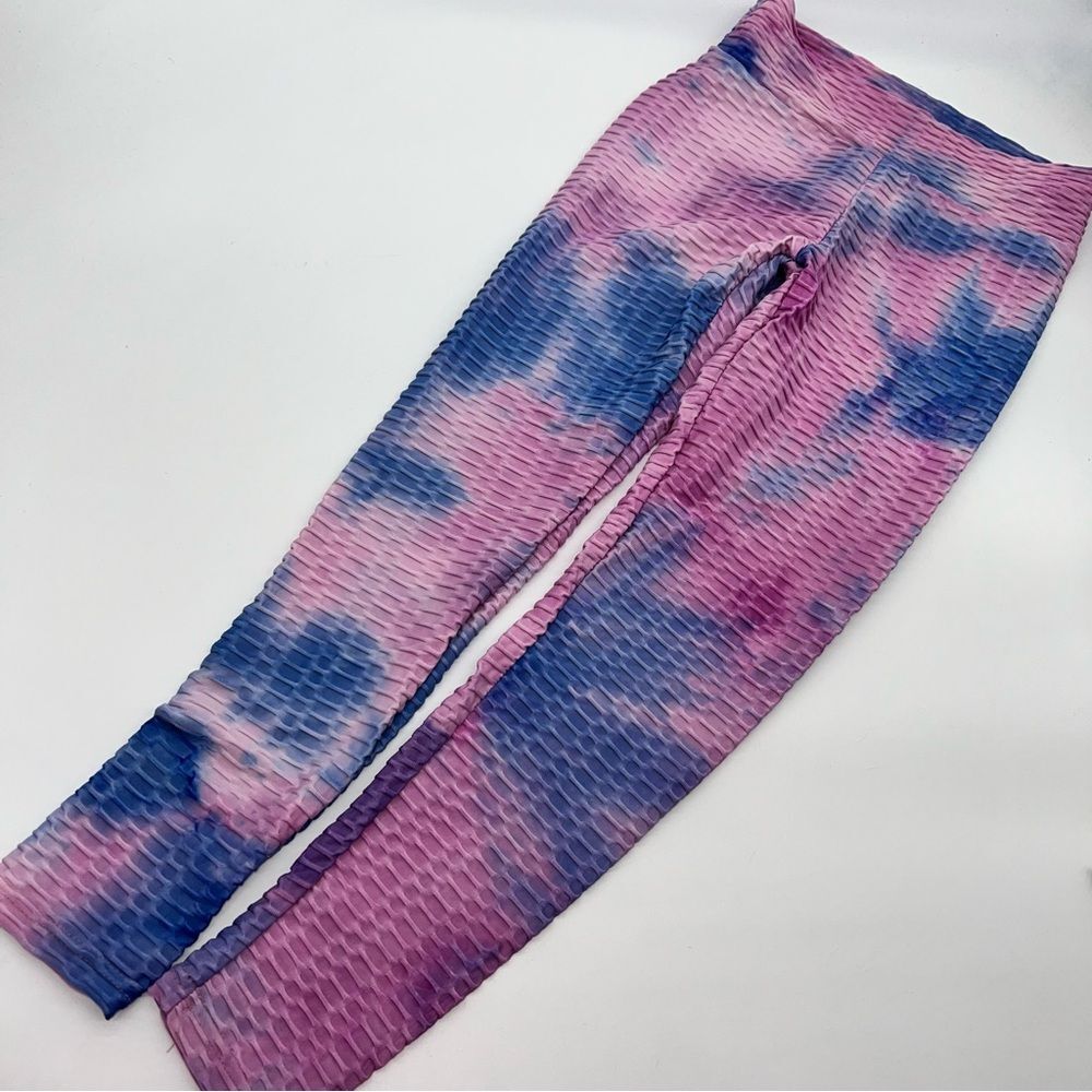 Tik Tok Famous High Waisted Waffle Knit Leggings w/Scrunched Bottom-Tie-Dyed-S